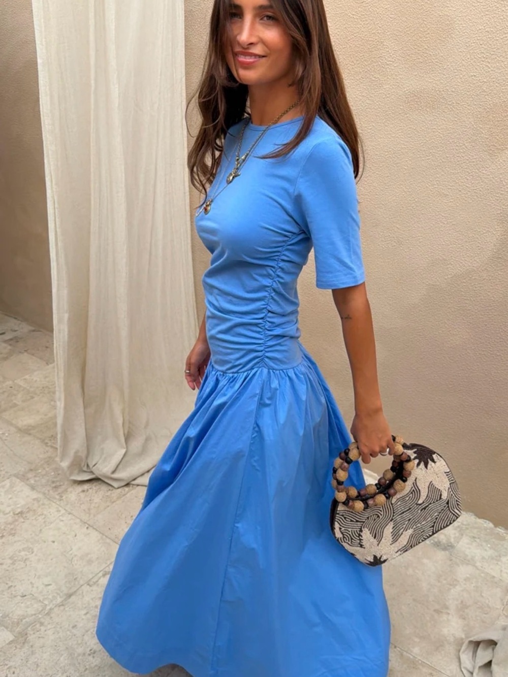 Anthropologie Never Fully Dressed Sky Blue Ruched Waist Maxi Dress 4 - Picture 5 of 6